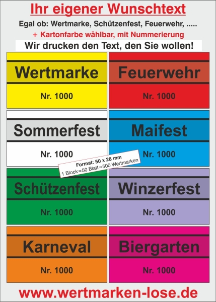 1000 Wertmarken  "All you want", Text änderbar